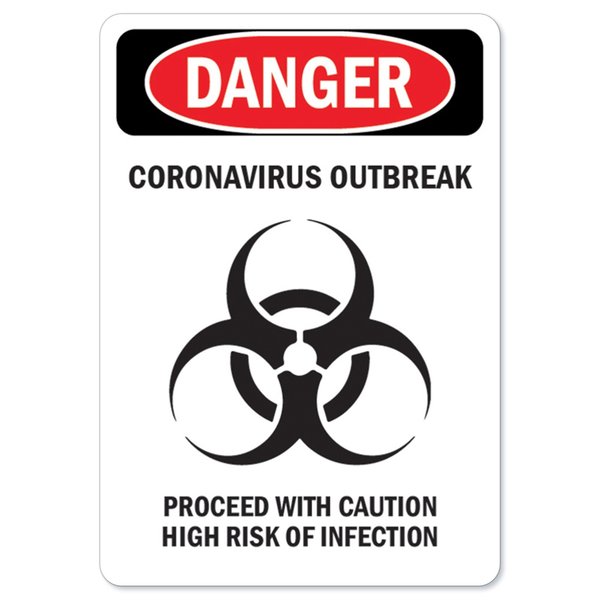 Signmission OSHA Sign, Danger Corona Outbreak, 5in X 3.5in Decal, 10PK, 5" W, 3.5" H, Danger Corona Outbreak OS-NS-D-35-25570-10PK